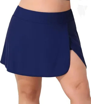 Women Plus Size Swim Skirt Tummy Control Split Swimsuit Bottom High Waisted Swim Suit Skirt with Pockets
