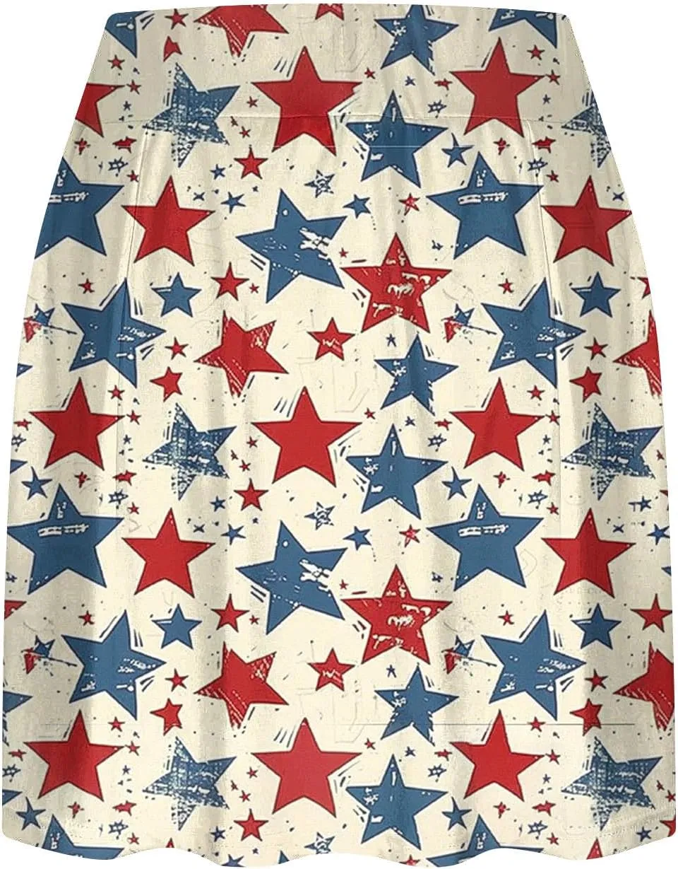 Women Tennis Skorts American Flag Patriotic Golf Skirts with Shorts Independence Day Stretchy Skirts Athletic Skorts