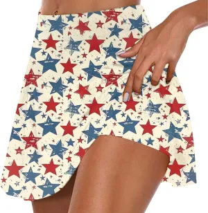 Women Tennis Skorts American Flag Patriotic Golf Skirts with Shorts Independence Day Stretchy Skirts Athletic Skorts