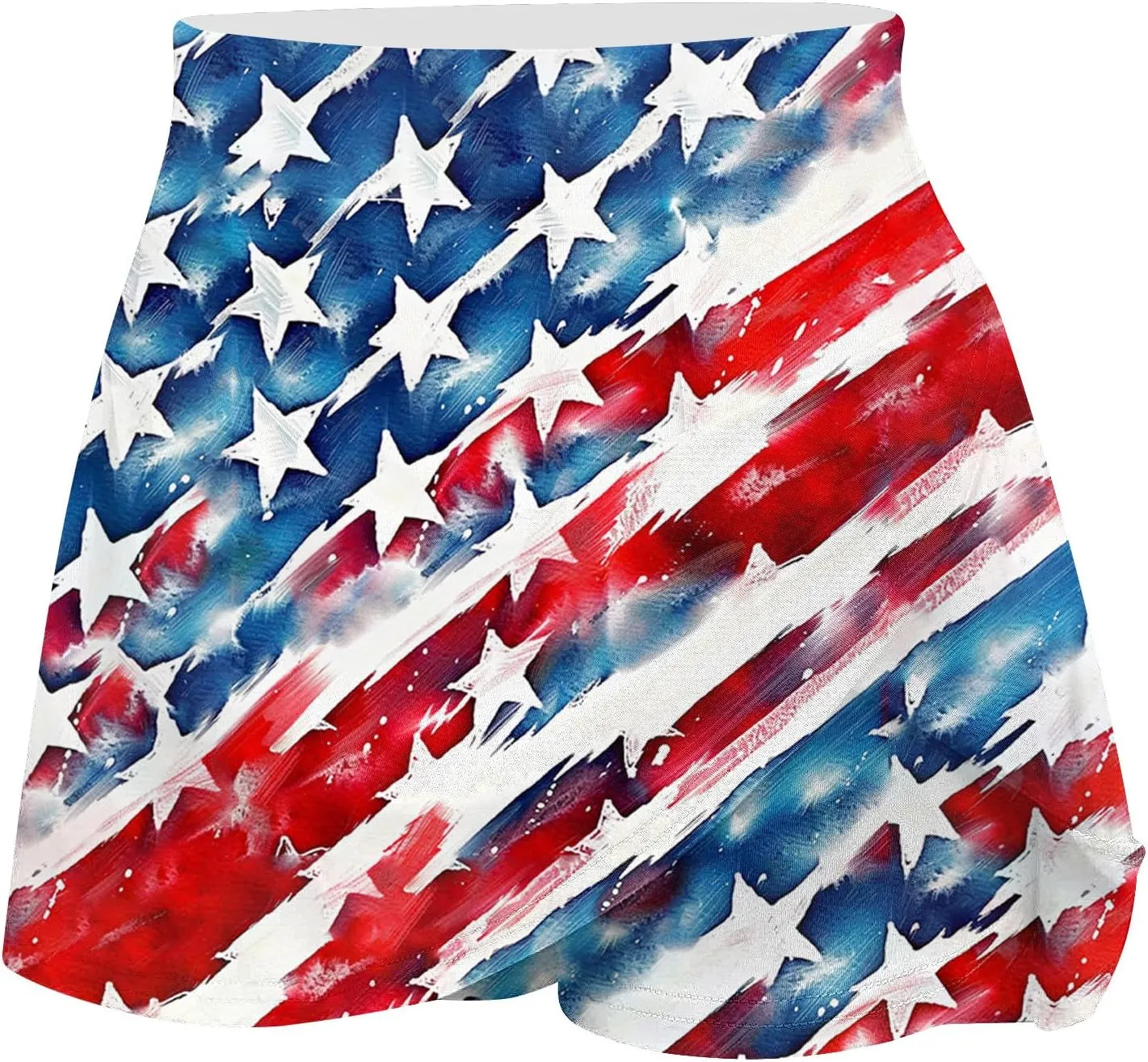 Women Tennis Skorts American Flag Patriotic Golf Skirts with Shorts Independence Day Stretchy Skirts Athletic Skorts