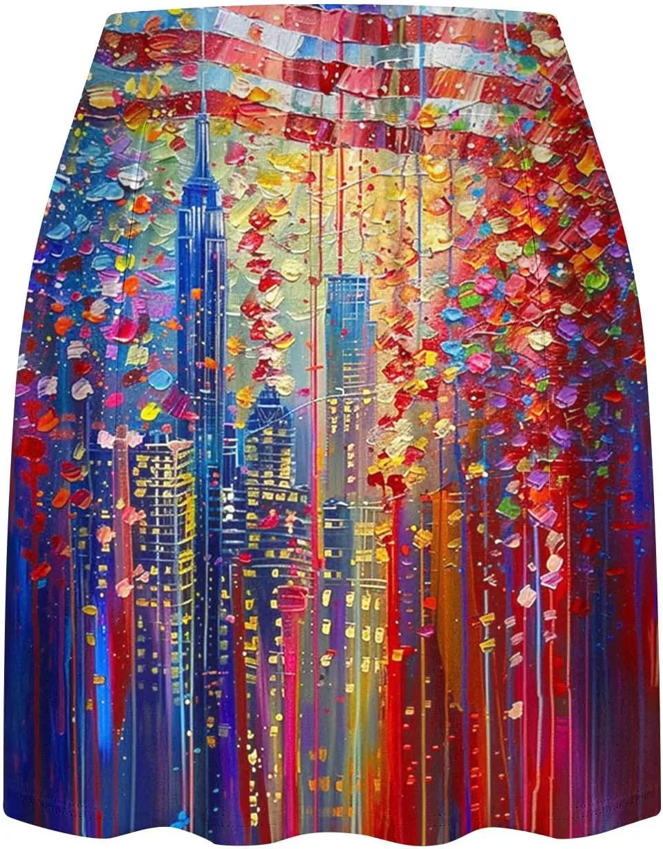 Women Tennis Skorts American Flag Patriotic Golf Skirts with Shorts Independence Day Stretchy Skirts Athletic Skorts