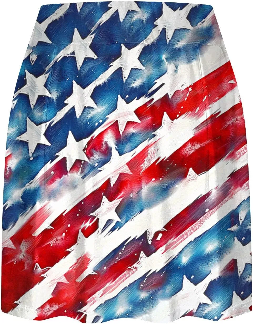 Women Tennis Skorts American Flag Patriotic Golf Skirts with Shorts Independence Day Stretchy Skirts Athletic Skorts