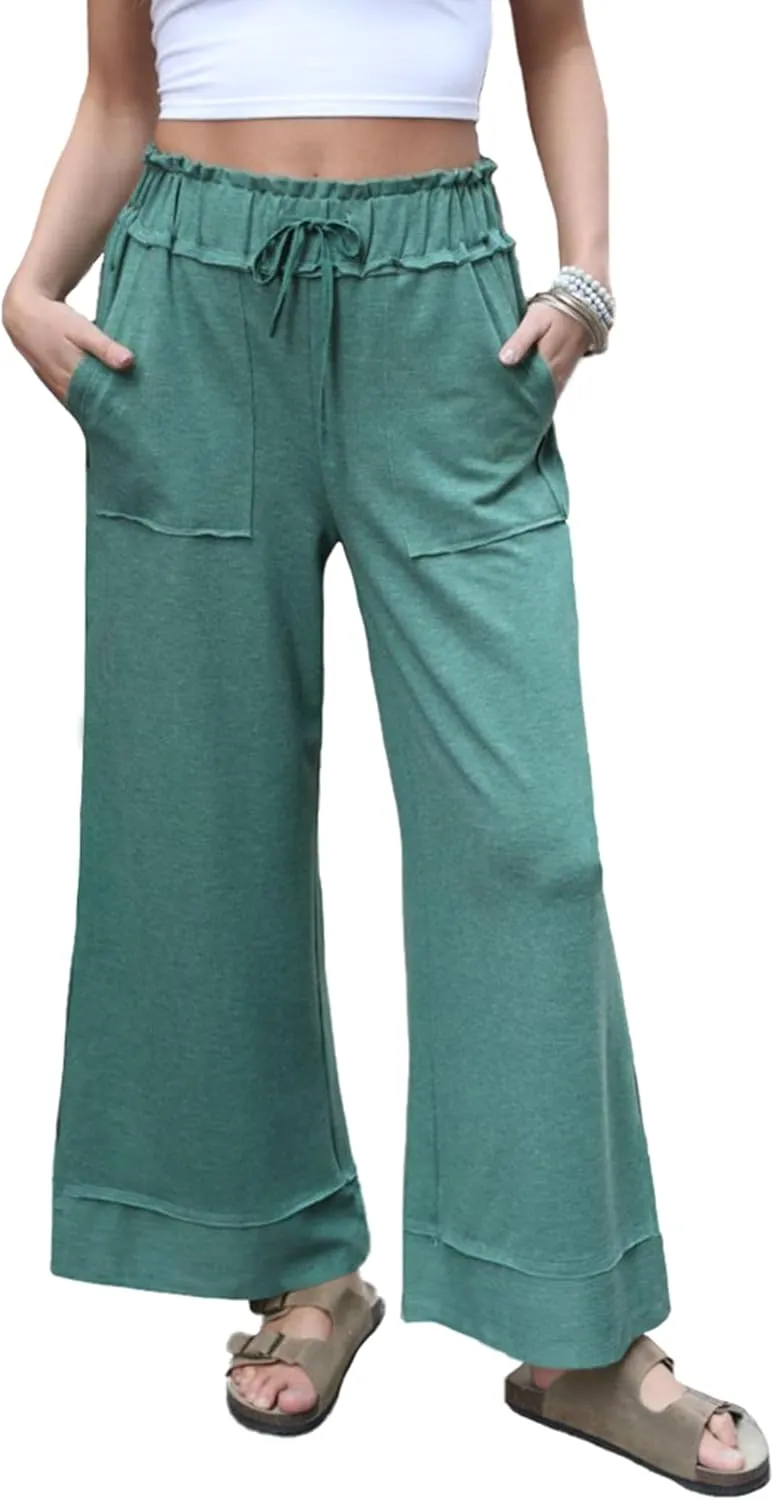Women's Baggy Wide Leg Pants High Waist Drawstring Palazzo Lounge Sweatpants with Pockets