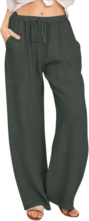 Womens Capri Pants Wide Leg Summer Cotton Linen Cargo, Cargo Pants Women Trousers with Pockets Baggy Low Rise