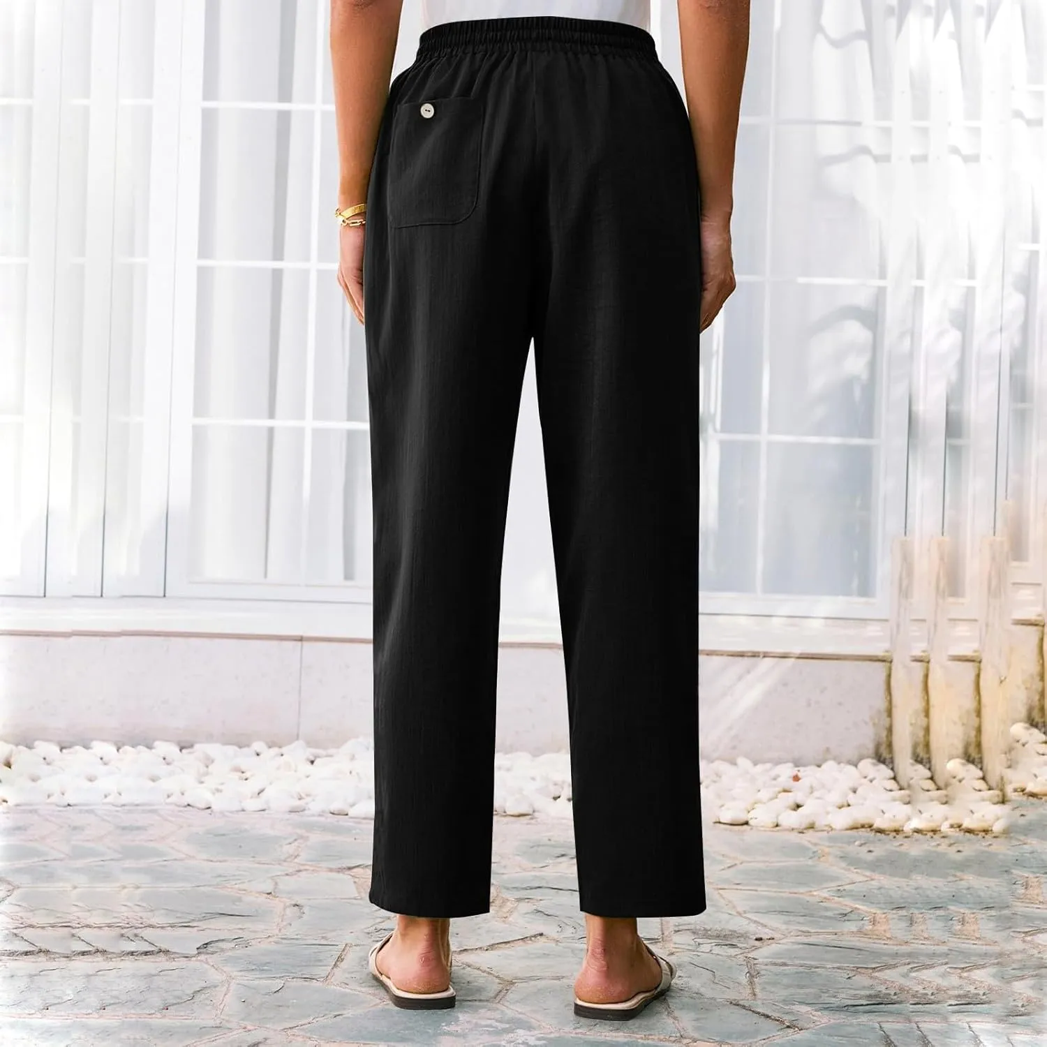 Womens Capri Pants Work, Plus Size Cargo Pants for Women Plus Size Linen Trousers Low Rise Straight Leg Summer