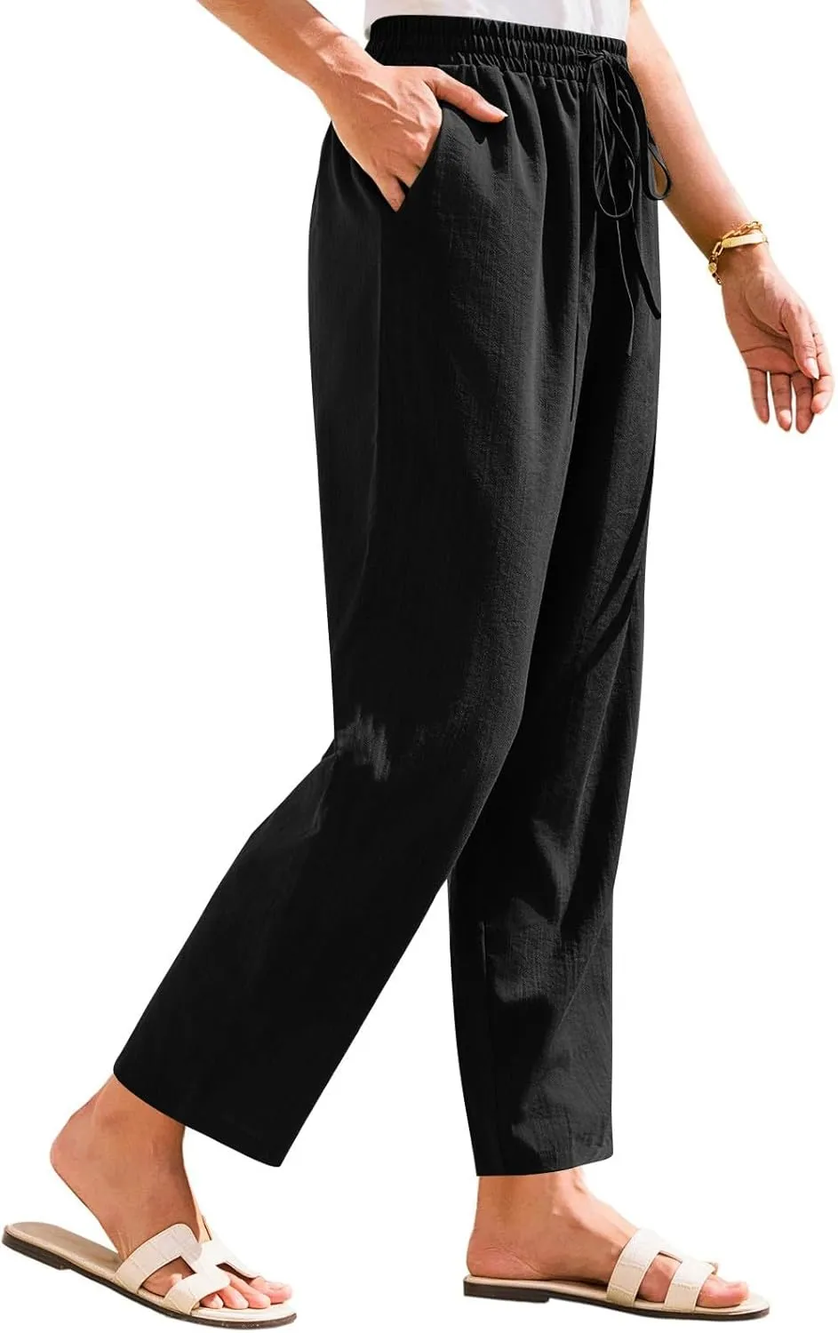 Womens Capri Pants Work, Plus Size Cargo Pants for Women Plus Size Linen Trousers Low Rise Straight Leg Summer