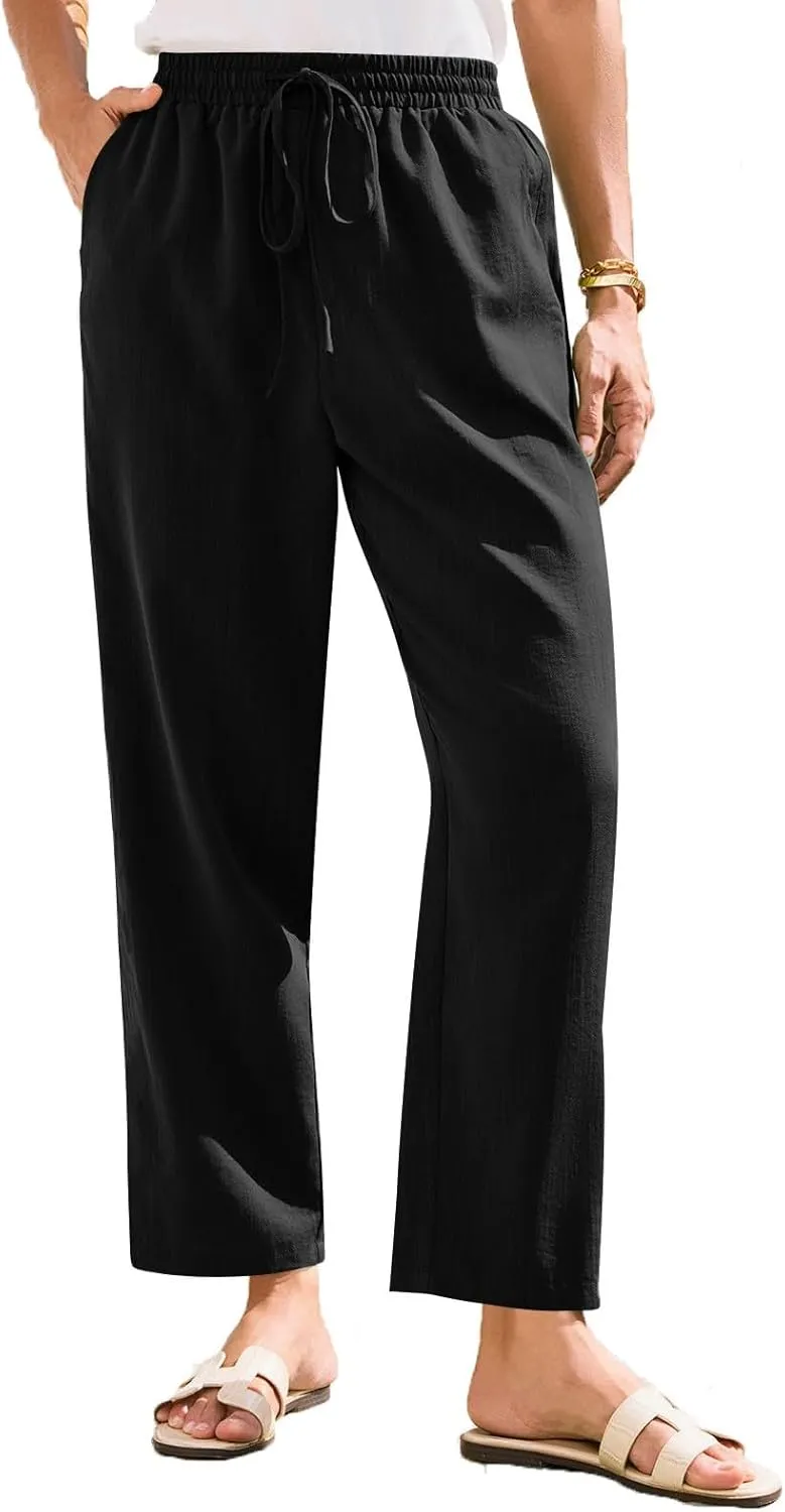 Womens Capri Pants Work, Plus Size Cargo Pants for Women Plus Size Linen Trousers Low Rise Straight Leg Summer
