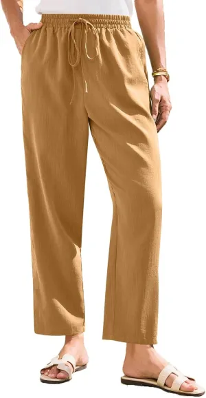 Womens Capri Pants Work, Plus Size Cargo Pants for Women Plus Size Linen Trousers Low Rise Straight Leg Summer
