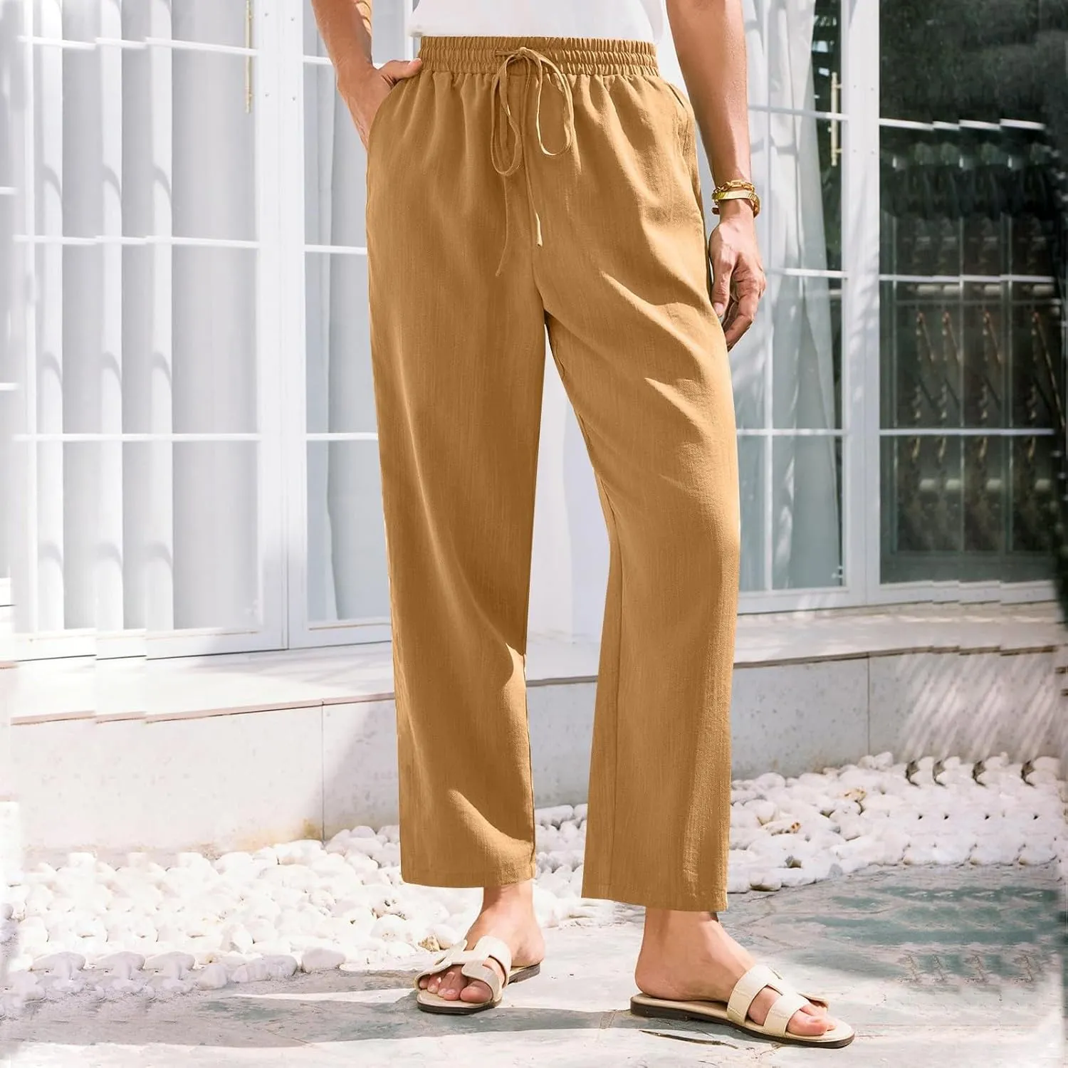 Womens Capri Pants Work, Plus Size Cargo Pants for Women Plus Size Linen Trousers Low Rise Straight Leg Summer