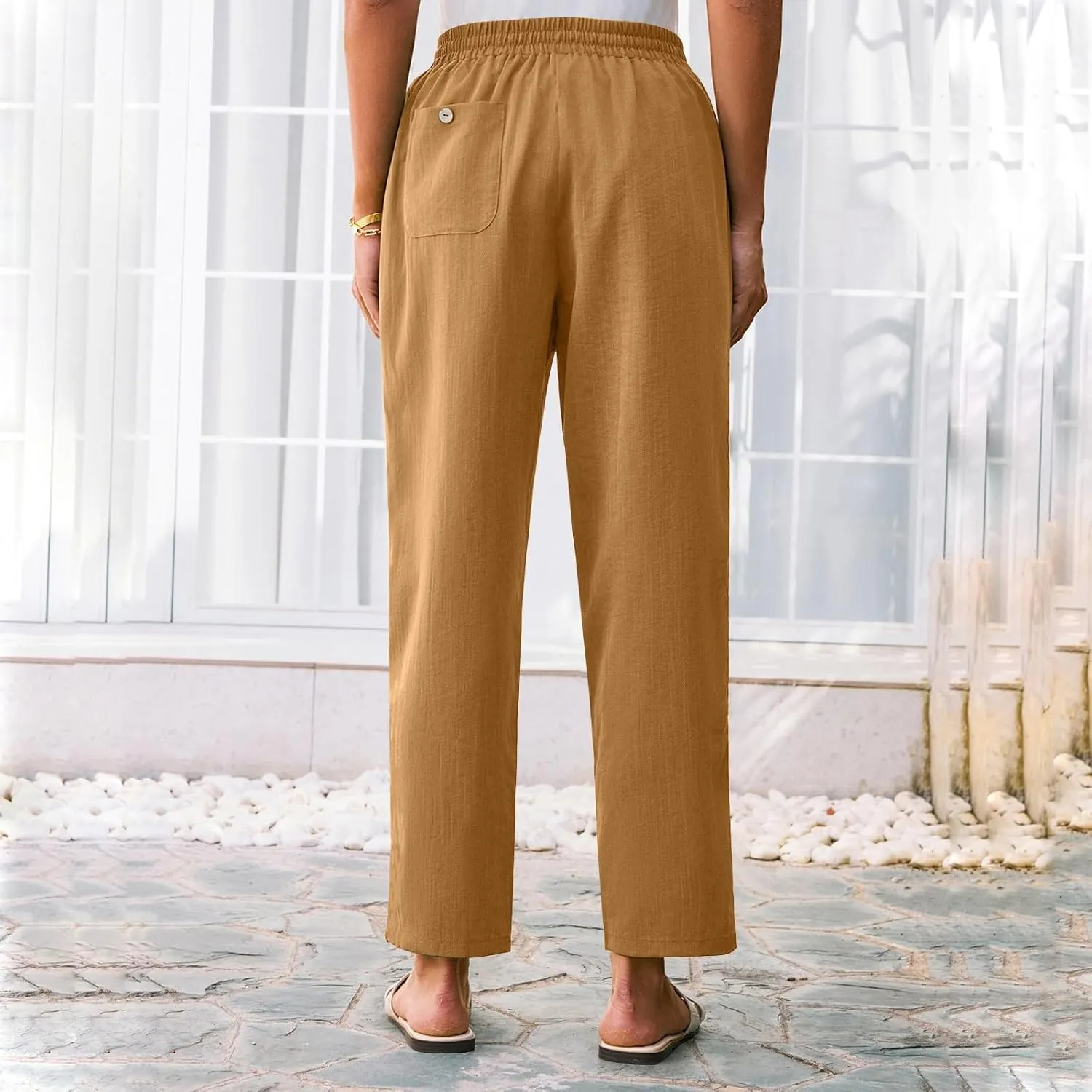 Womens Capri Pants Work, Plus Size Cargo Pants for Women Plus Size Linen Trousers Low Rise Straight Leg Summer