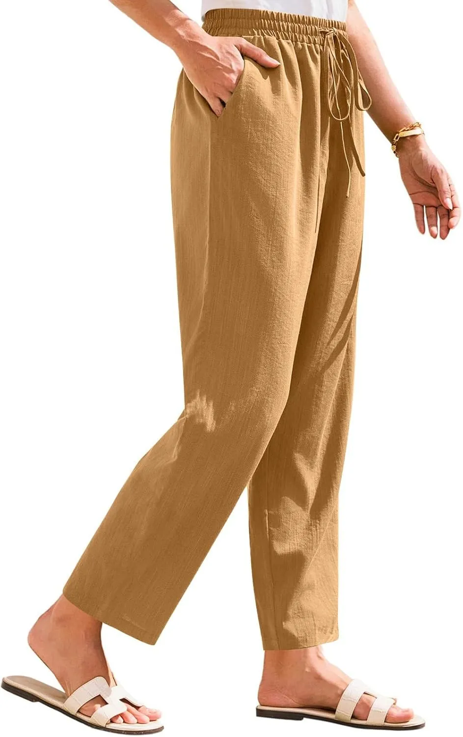 Womens Capri Pants Work, Plus Size Cargo Pants for Women Plus Size Linen Trousers Low Rise Straight Leg Summer