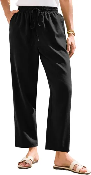 Womens Capri Pants Work, Plus Size Cargo Pants for Women Plus Size Linen Trousers Low Rise Straight Leg Summer
