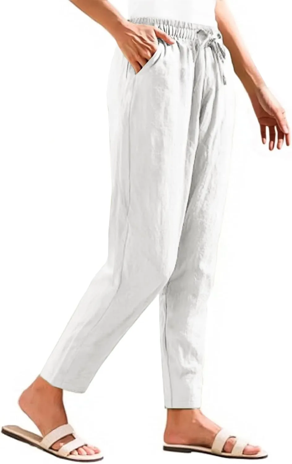 Womens Capri Pants Work, Plus Size Cargo Pants for Women Plus Size Linen Trousers Low Rise Straight Leg Summer