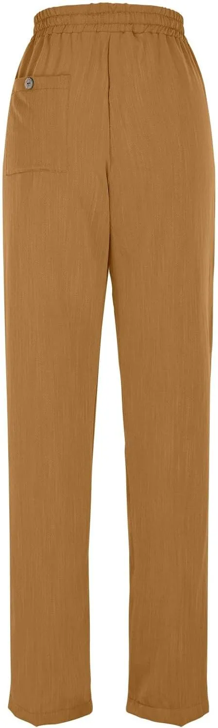 Womens Capri Pants Work, Plus Size Cargo Pants for Women Plus Size Linen Trousers Low Rise Straight Leg Summer