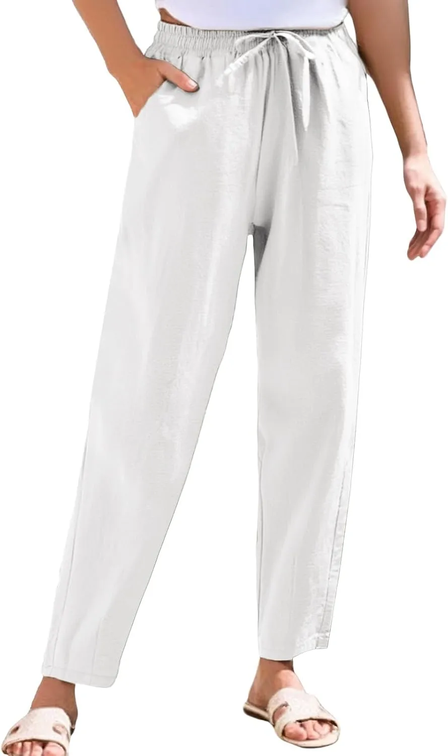 Womens Capri Pants Work, Plus Size Cargo Pants for Women Plus Size Linen Trousers Low Rise Straight Leg Summer