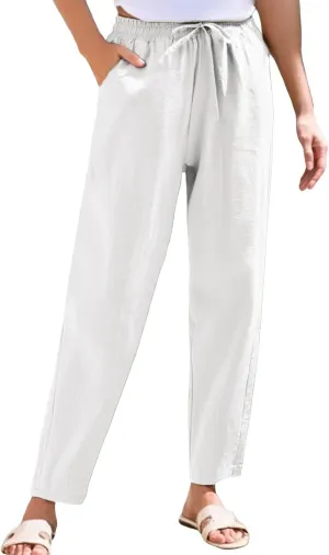 Womens Capri Pants Work, Plus Size Cargo Pants for Women Plus Size Linen Trousers Low Rise Straight Leg Summer
