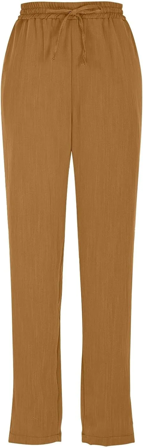 Womens Capri Pants Work, Plus Size Cargo Pants for Women Plus Size Linen Trousers Low Rise Straight Leg Summer