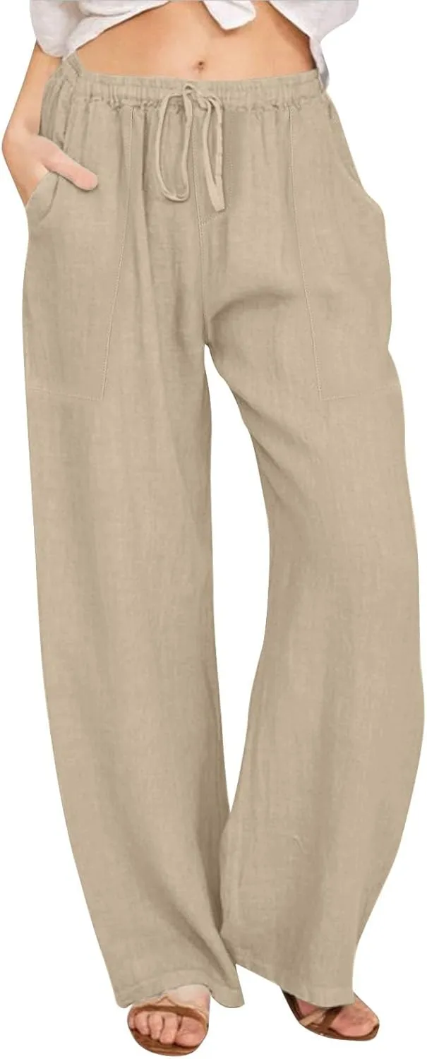 Womens Cargo Pants Straight Leg Summer Linen Cotton Low Rise, Ankle Pants for Women Plus Size Workout Trousers