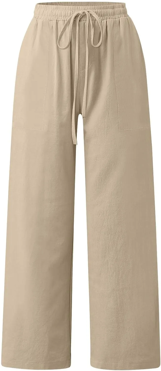 Womens Cargo Pants Straight Leg Summer Linen Cotton Low Rise, Ankle Pants for Women Plus Size Workout Trousers
