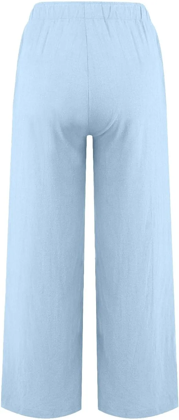 Womens Cargo Pants Straight Leg Summer Linen Cotton Low Rise, Ankle Pants for Women Plus Size Workout Trousers