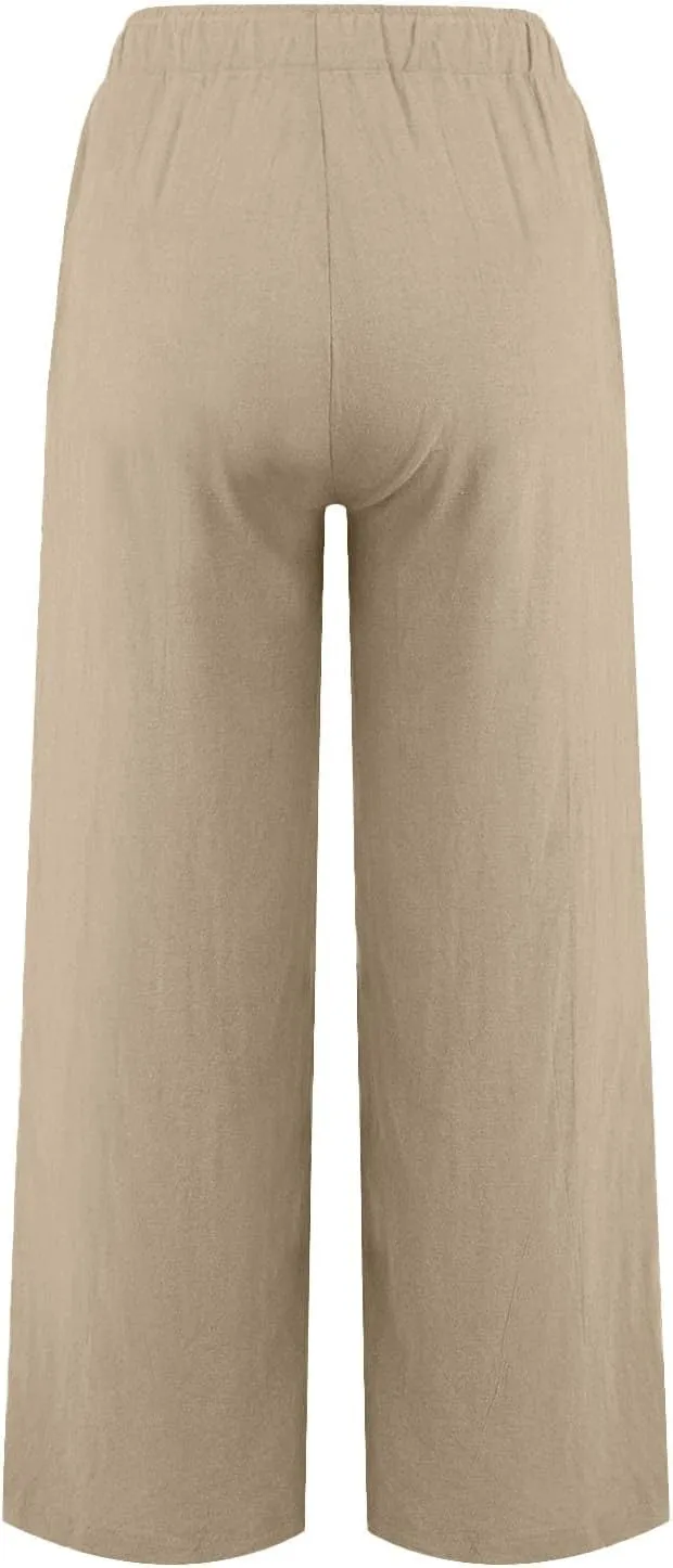 Womens Cargo Pants Straight Leg Summer Linen Cotton Low Rise, Ankle Pants for Women Plus Size Workout Trousers