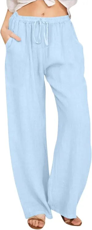 Womens Cargo Pants Straight Leg Summer Linen Cotton Low Rise, Ankle Pants for Women Plus Size Workout Trousers