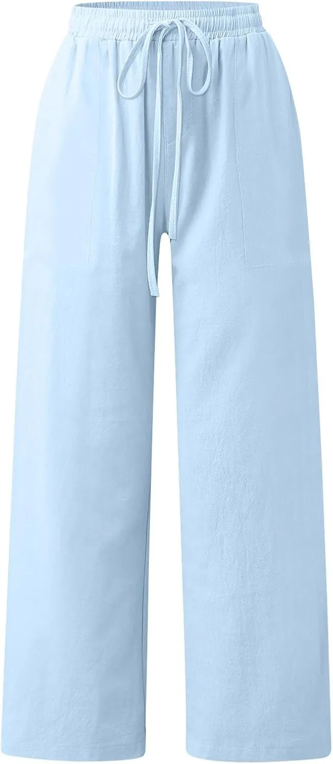 Womens Cargo Pants Straight Leg Summer Linen Cotton Low Rise, Ankle Pants for Women Plus Size Workout Trousers