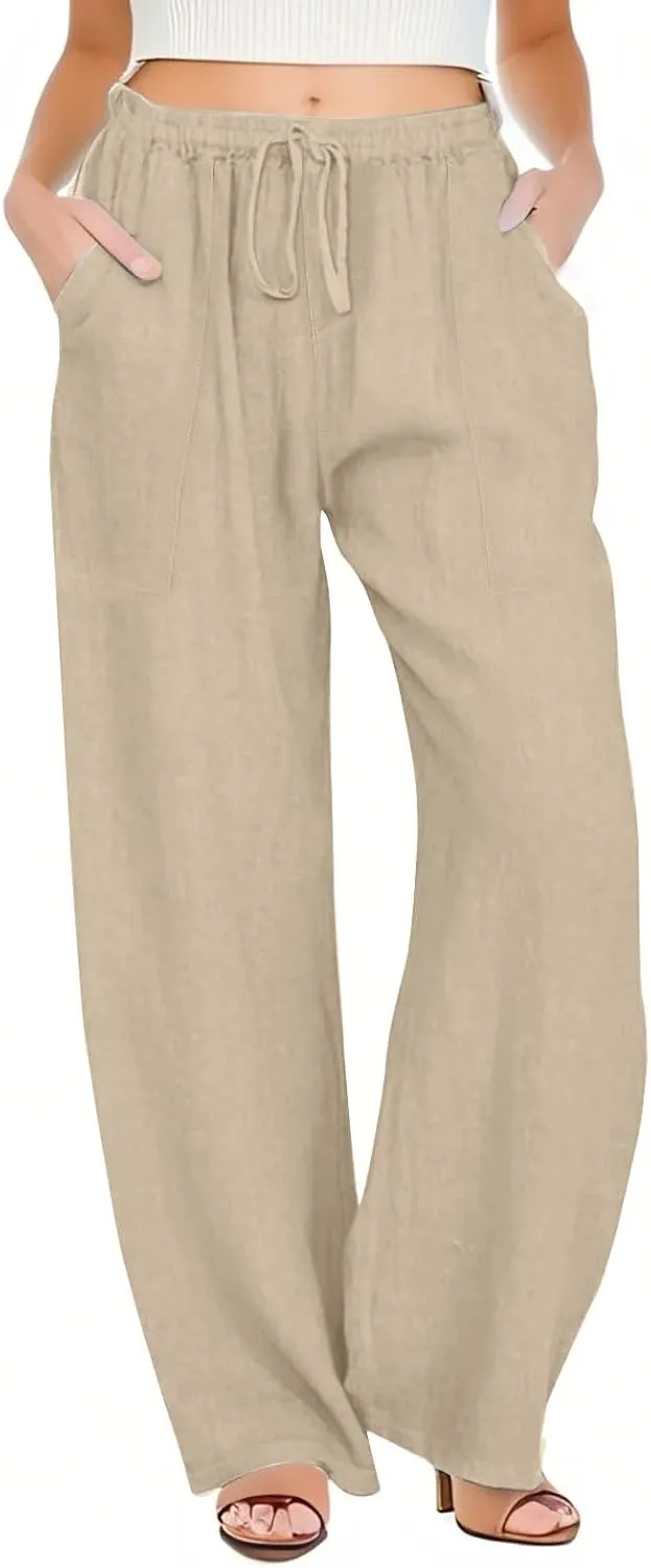 Womens Cargo Pants Straight Leg Summer Linen Cotton Low Rise, Ankle Pants for Women Plus Size Workout Trousers