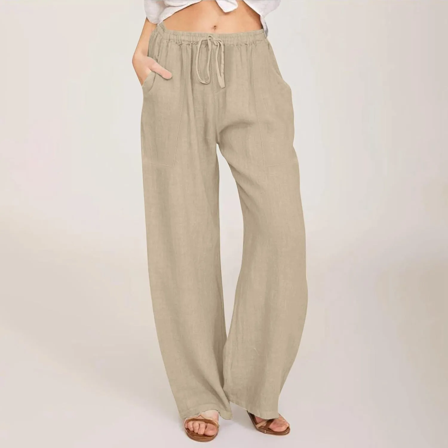 Womens Cargo Pants Straight Leg Summer Linen Cotton Low Rise, Ankle Pants for Women Plus Size Workout Trousers
