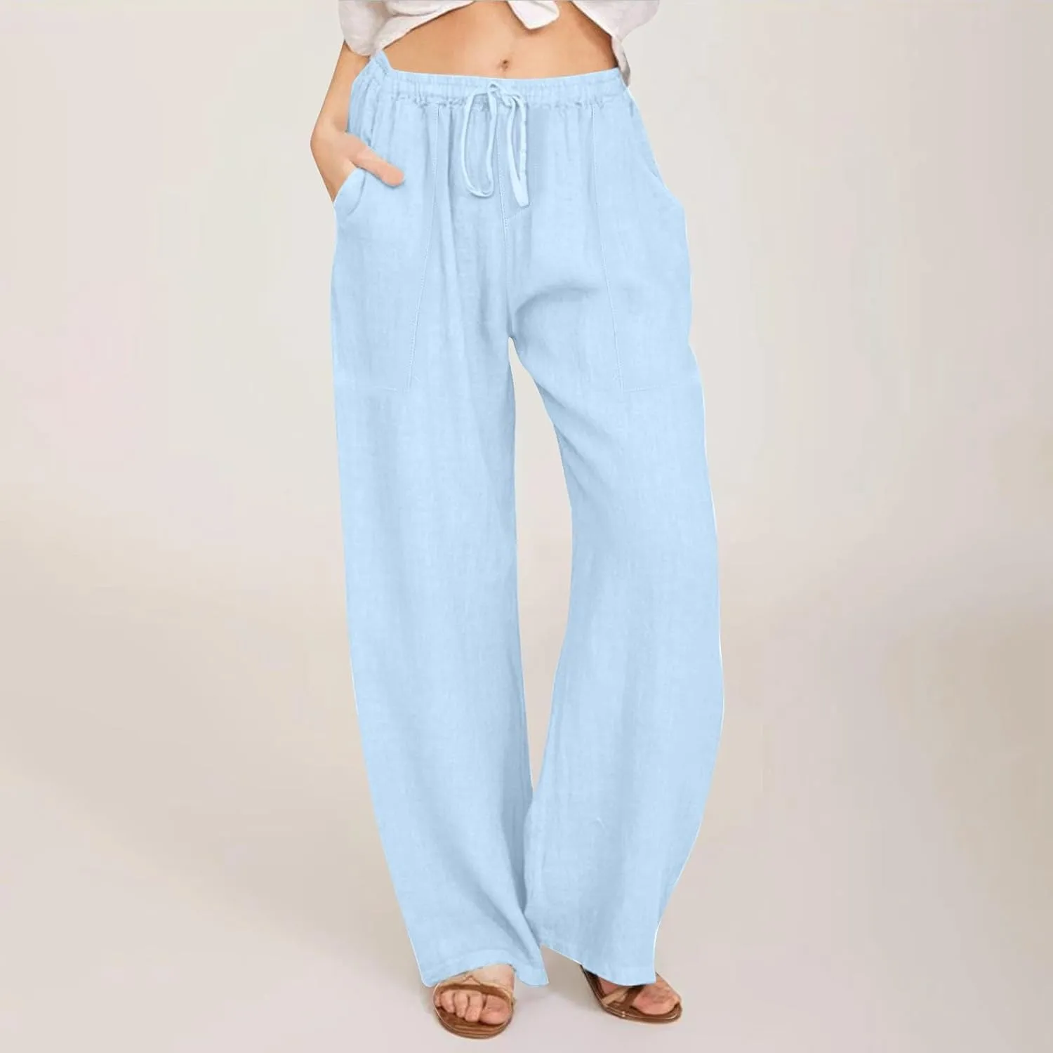 Womens Cargo Pants Straight Leg Summer Linen Cotton Low Rise, Ankle Pants for Women Plus Size Workout Trousers