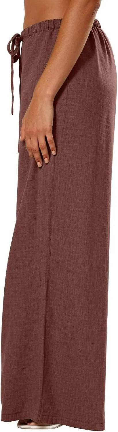 Womens Cargo Pants, White Pants Women Linen Cotton Work Palazzo Trousers Straight Leg Summer High Waisted