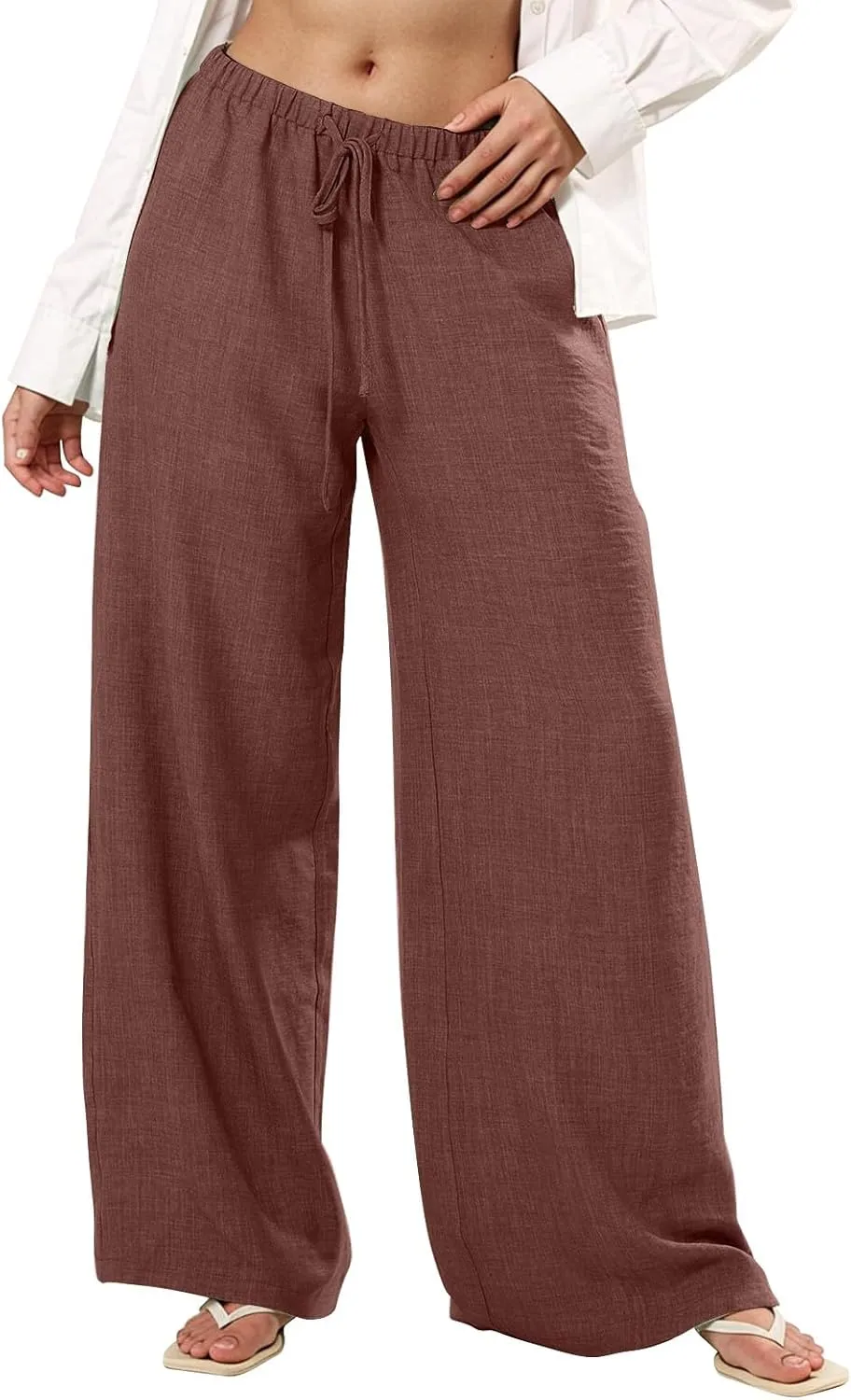 Womens Cargo Pants, White Pants Women Linen Cotton Work Palazzo Trousers Straight Leg Summer High Waisted