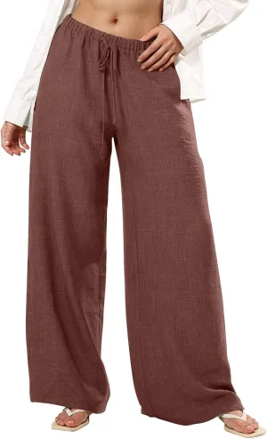 Womens Cargo Pants, White Pants Women Linen Cotton Work Palazzo Trousers Straight Leg Summer High Waisted