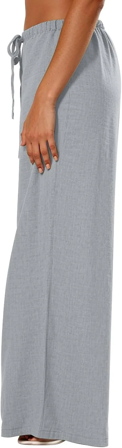 Womens Cargo Pants, White Pants Women Linen Cotton Work Palazzo Trousers Straight Leg Summer High Waisted