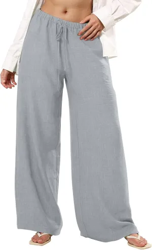 Womens Cargo Pants, White Pants Women Linen Cotton Work Palazzo Trousers Straight Leg Summer High Waisted