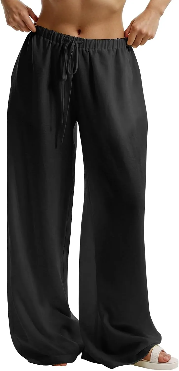 Womens Cargo Pants, White Pants Women Linen Cotton Work Palazzo Trousers Straight Leg Summer High Waisted