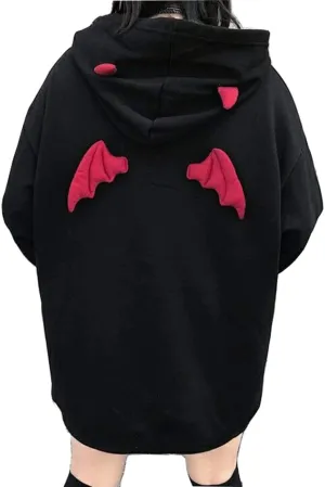 Womens Devil Wings Red Horn Sweatshirt Long Sleeve Hoodie Pullover Hooded Tops