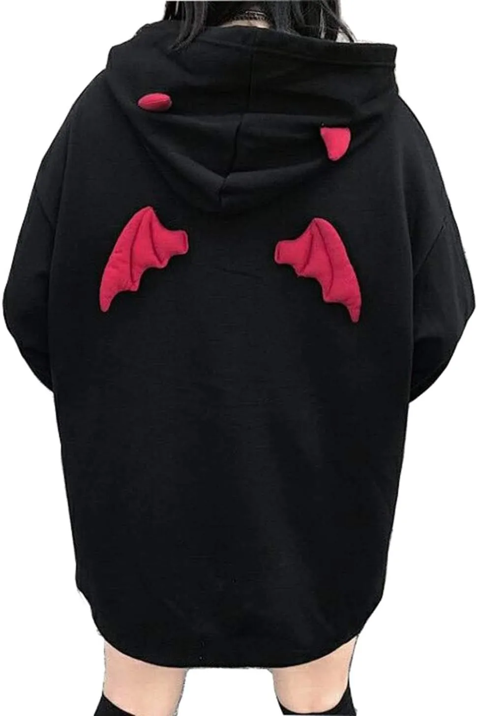 Womens Devil Wings Red Horn Sweatshirt Long Sleeve Hoodie Pullover Hooded Tops