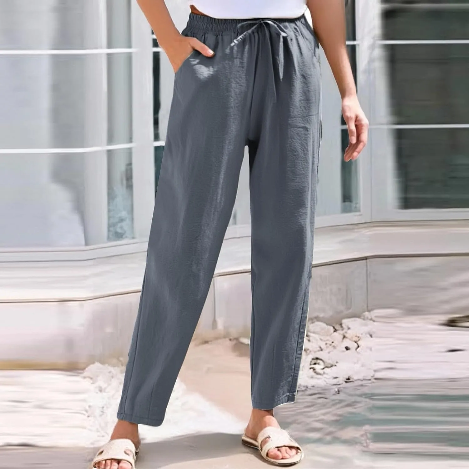 Womens Dress Pants Golf,Dress Sweatpants Women Plus Size Low Rise Cotton Linen Baggy Wide Leg Trousers
