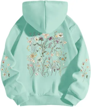 Women's Floral Printed Hoodies Vintage Aesthetic Flower Graphic Sweatshirt Cute Boho Fleece Thermal Hoodie Pullover