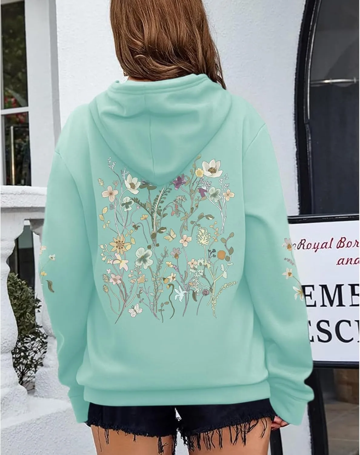 Women's Floral Printed Hoodies Vintage Aesthetic Flower Graphic Sweatshirt Cute Boho Fleece Thermal Hoodie Pullover