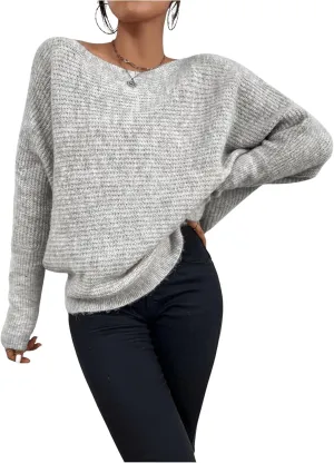 Women's Off Shoulder Sweater Long Sleeve Knitted Pullover Tops Loose Fall Outfits