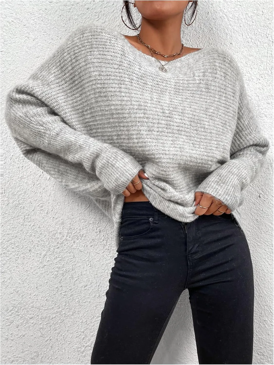 Women's Off Shoulder Sweater Long Sleeve Knitted Pullover Tops Loose Fall Outfits