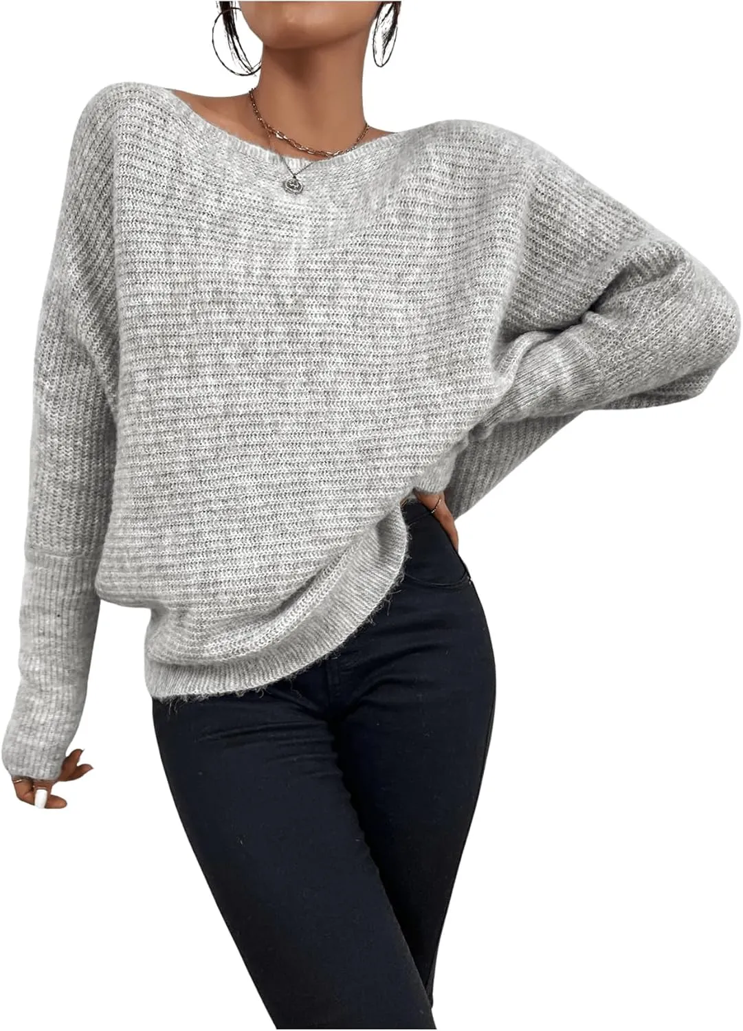 Women's Off Shoulder Sweater Long Sleeve Knitted Pullover Tops Loose Fall Outfits