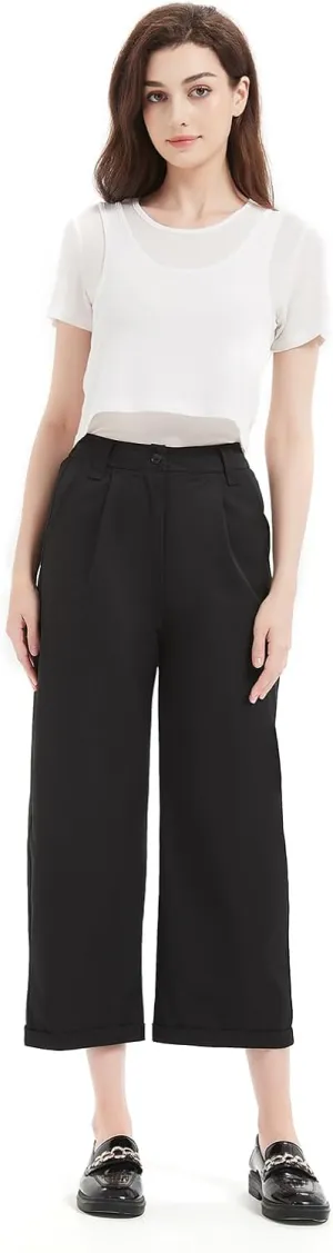 Women's Pants Capri Dress Work High Waisted Wide Leg Loose Summer Golf Casual Cropped with Pockets