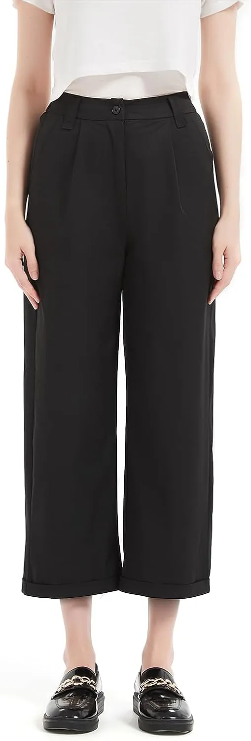 Women's Pants Capri Dress Work High Waisted Wide Leg Loose Summer Golf Casual Cropped with Pockets