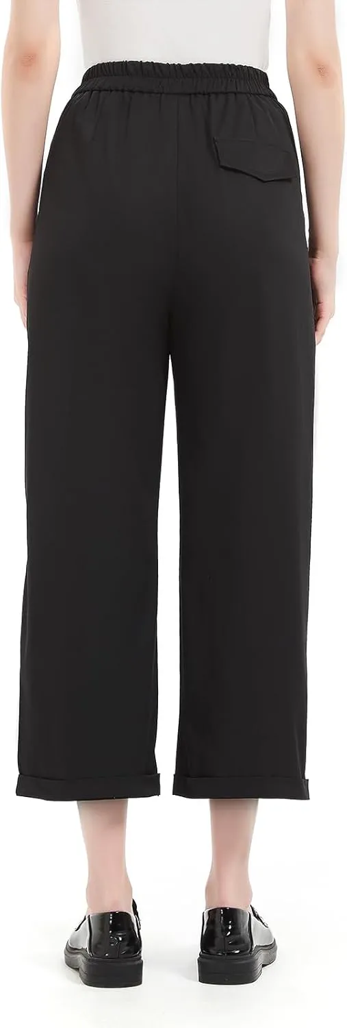Women's Pants Capri Dress Work High Waisted Wide Leg Loose Summer Golf Casual Cropped with Pockets