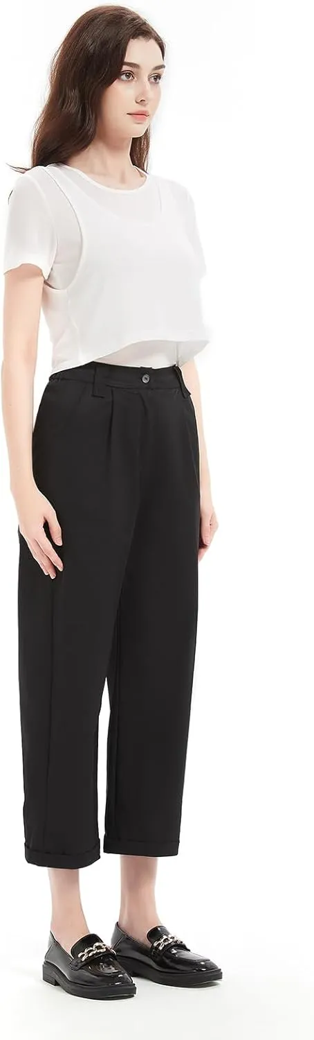 Women's Pants Capri Dress Work High Waisted Wide Leg Loose Summer Golf Casual Cropped with Pockets