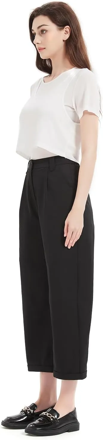 Women's Pants Capri Dress Work High Waisted Wide Leg Loose Summer Golf Casual Cropped with Pockets