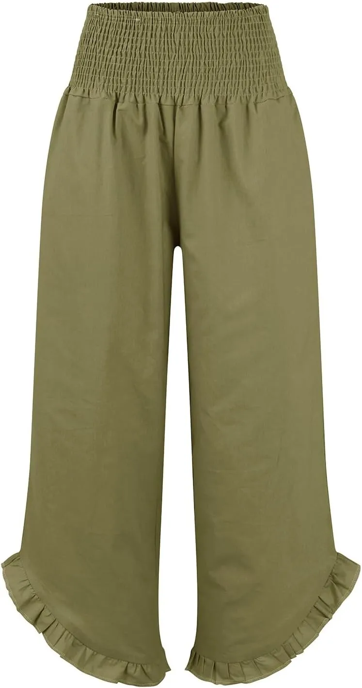 Women's Pants High Waisted Straight Leg Work,Womens Dress Sweatpants Petite, Linen Cotton Slit Baggy Waist